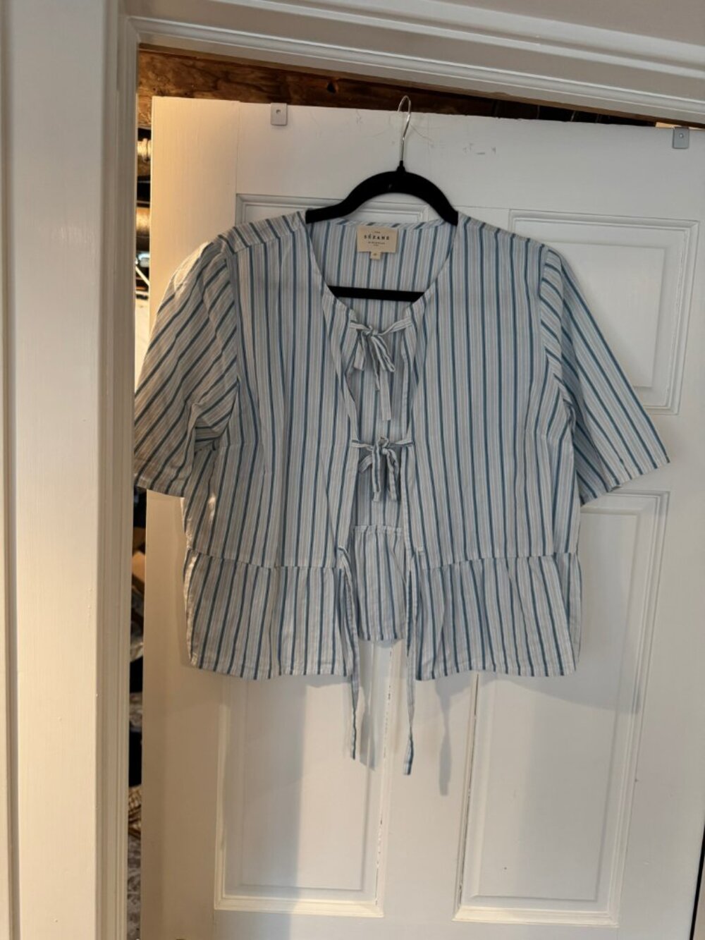 Sezane Ileana Blouse Shirt Top Blue Stripes Size 42 10 Medium - Picture 4 of 4